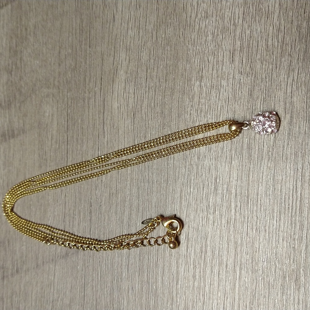 Vintage Avon White Crystal. Triple Strand Goldtone Pendant